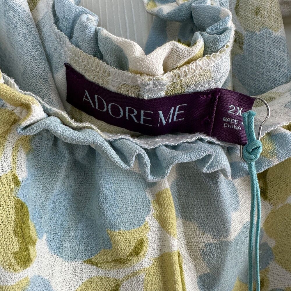 Adore Me Celine Dress Womens 2XL Blue Citron Ruffle Flowing Boho Midi New - Picture 3 of 4